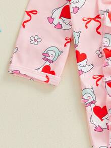 Conjunto de 2 piezas para niñas pequeñas, mono con estampado de corazón, cuello redondo, manga larga y pies largos con diadema de lazo - Colores mixtos - Ver 6