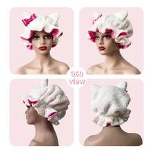Christmas White Teddy Bonnet / Rose Red Satin Lining SatinLined Bonnet  No Frizz, All Comfort, Stylish Curl Protection For Daily Hair Care Curly Durable - Red and White - View 7