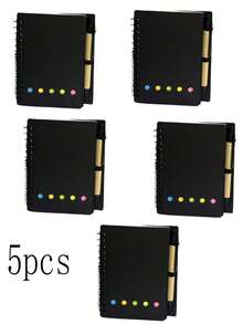 1/2/5pcs Notebook Set With Pen Holder And Random Color Index Stickers, Suitable For Study And Office Use, Random Memo Pad, Sticky Note Set School Supplies - Black - View 17