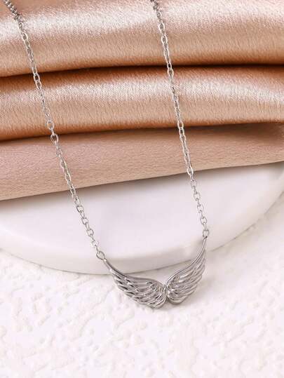 1件不锈钢个性化天使翅膀吊坠项链，18k镀金女士项链