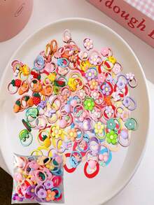 40/80个混色图案可爱发圈套装，弹性发圈不伤发 - 彩色弹力发带，适合马尾辫和麻花辫，随机颜色组合发饰