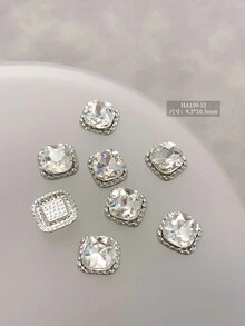 5Pcs/30Pcs/50Pcs Mixed Size Luxury Nail Rhinestone Decorations, New Sparkling Alloy Stacked Rhinestone, Crystal Oblique Heart & Square Nail Charms, Diy Nail Supplies Nails Nail Gems