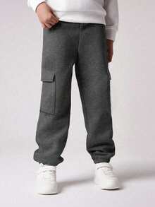 1pc Tween Boys Casual Loose Outdoor Sports Workout Side Pocket Straight Leg Thermal Lined Sweatpants, Thick & Warm For Autumn/Winter - Dark Grey - View 6