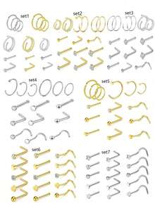 15 pezzi Anelli per il naso in oro 20g, set di piercing per il naso per donne e uomini, ipoallergenici in acciaio inossidabile per elice, cartilagine, daith, tragus, orecchini a cerchio, forma a L/a vite/diritti per piercing al corpo reale - Piercing al naso - Visualizzare 12