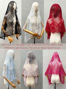 Bridal Lace White Shawl Veil, Black Latin Style Wedding Veil, Accessories For Halloween, Valentine's Day, Autumn - Multicolor - View 11