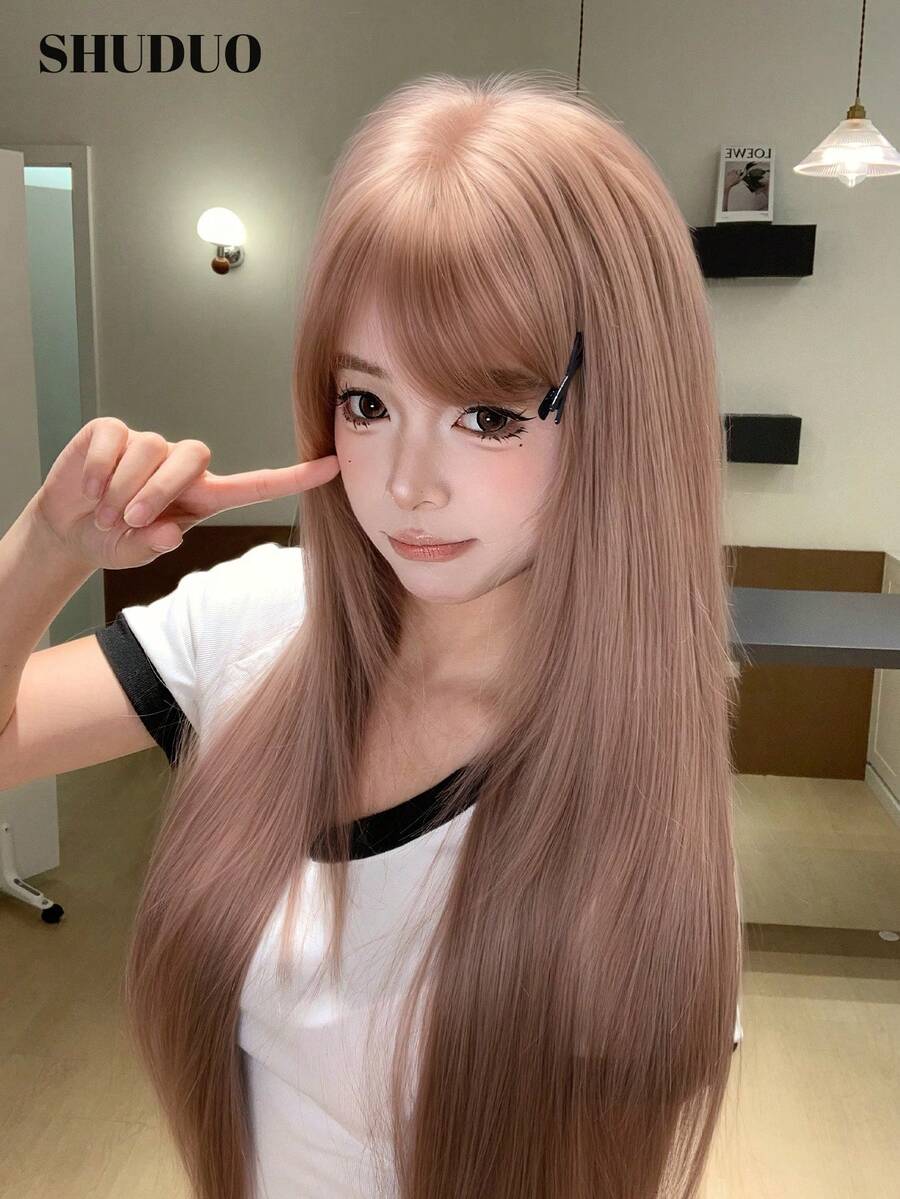 SHUDUO 1顶合成耐热直发混色假发，纤维材质，适合日常佩戴，自然逼真（不含配件） - 彩色 - 查看 1