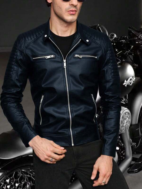 Men's Fall/Winter Jacket With PU Coating Features A Multi-Zipper Design And Fleece Lining To Lock In Warmth During Cold Seasons Top Gift Picks For Husbands/Boyfriends This Fall And Winter