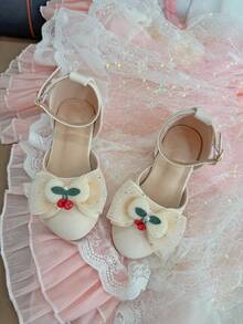 Cute Christmas Girls' Round Toe High Heel Bowknot Shoes, Great Gift For Little Girls On Christmas And New Year - Beige - View 3