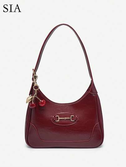 1pc Vintage Minimalist Snap Hook Decor Adjustable Shoulder Strap Crescent Moon Bag, Suitable For Dates, Outings, Parties