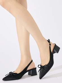 Giày cao gót hở mũi, mũi kín, hở gót, có nơ trang trí cho nữ, giày cao gót đế thô thoải mái, phù hợp cho trang phục hàng ngày, tiệc tùng, đám cưới, những dịp trang trọng, thích hợp cho mùa thu/đông, màu đen - màu đen - Xem 4