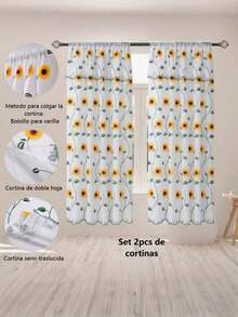 Cortina con Bordado Floral Translúcida Dos Capas 1.40x2.25m Diseño Girasol Amarillo o Tulipán Decoración Elegante Ventana Puerta Sala Cocina Dormitorio Filtro Luz Natural Decoración primaveral de ventana - Girasol - Ver 6
