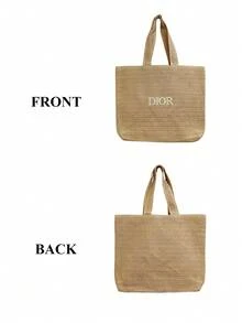 Dior Túi đựng mỹ phẩm Materiel, Túi tote màu be chất liệu giả rơm có thêu logo, dung tích lớn, thích hợp cho kỳ nghỉ hoặc đi biển. - Trắng ngà - Xem 6