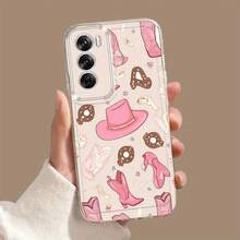 Funda de Teléfono de Botas y Sombrero de Vaquero Rosa para Oppo A3/A3 Pro/Opponetwork, Compatible con: Reno 5/8T, 10 y 11Pro (12F), 76S-A, 76-S&A, 76-X-A58 - Funda Protectora Creativa de Moda Transparente a Prueba de Golpes de TPU Suave - Colores mixtos - Ver 3