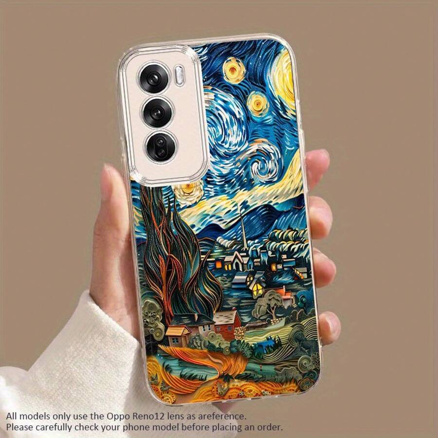 Funda de teléfono Van Gogh Cielo Estrellado Meteoro Compatible con Oppo A3 A3 Pro A3X A16 A17K A38 A40 A55 A57 A57S A58 A60 A76 A77S A78 A79 A80 5G A95 A98 Reno 5 8T 10 11 Pro 12F Funda de teléfono de TPU Transparente a Prueba de Golpes de Cobertura Completa Simple Moda Creativa - Colores mixtos - Ver 1