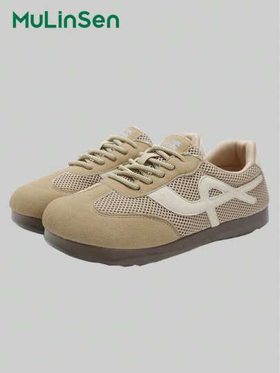 mulinsen 2025复古网眼拼接休闲运动鞋，女款，软底舒适，多功能通勤及步行轻便运动鞋
