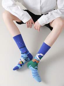 1 Pair Women's Funny Abstract Painting Mid-Calf Socks, Casual