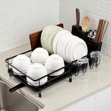 Escurridor de Platos de Acero Inoxidable, Escurridor de Platos Expandible Sobre el Fregadero, 360 °   Sistema de drenaje automático para vajillas, cristalería, cubiertos y soportes de accesorios de cocina. - 1 Niveles-Expandible - Ver 9