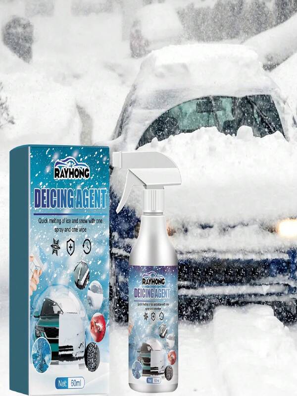 rayhong 60ml/Box 100g/Bag Ice Melting Agent, Winter Snow & Ice Remover, Concrete Low Temperature Deicing Agent. Automotive Windshield & Window Fast Acting Strong Defrosting & Deicing Cleaner