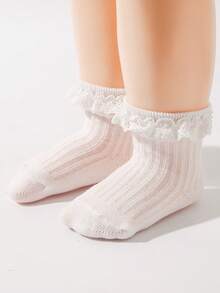 1/6/12 Pairs Baby/Toddler Solid Color Socks, Cute Anti-Slip Lace Trim Ruffle Socks, Soft & Comfortable, Suitable For Newborns/0-2 Years Old, Thin For Spring/Summer, Random Color Delivery, Great For New Year Gifts, Back To School, Kids Activities - Multicolor - View 2