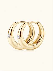 一对925银圆形莫桑石镀14K金耳环，时尚、简约、个性、优雅、有型，男女皆宜，高品质流苏银圈耳环，适合日常约会、参加舞会、宴会、婚礼和聚会，也适合情人节、感恩节、狂欢节、母亲节、圣诞节和旅行度假。 - 彩色 - 查看 16