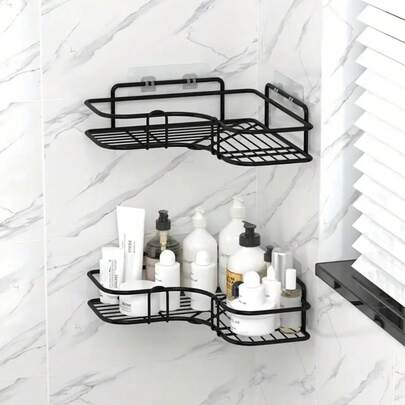 1个浴室三角置物架，化妆品收纳篮，防滑分隔收纳盒，适用于存放化妆品、厨房用具，卧室、浴室、办公室等场所。