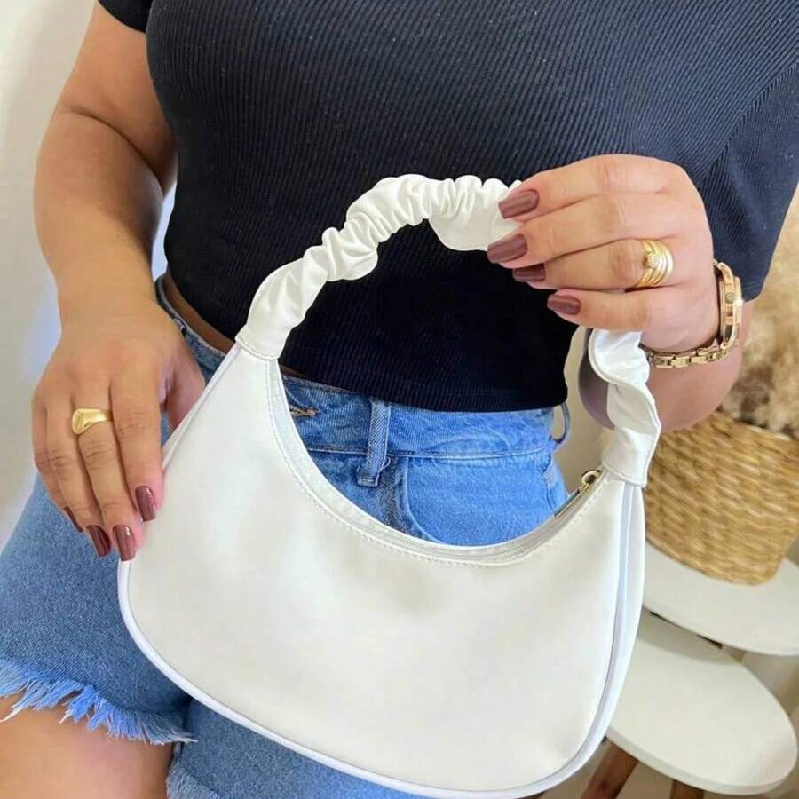 Women's Moon Cloud Handbag, Elegant Wrinkled Style Shoulder Bag - 白色 - 查看 1