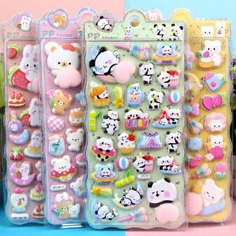 3D Cute Squeeze Stress Relief Stickers, Cartoon Bear, Rabbit, Unicorn, Animal Panda Stickers For Children