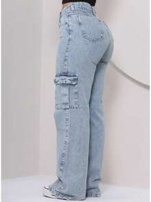 Women's Cargo Pants Comfortable Casual Versatile Elegant Modern Blogger Quality - 淺色水洗藍 - 查看 2