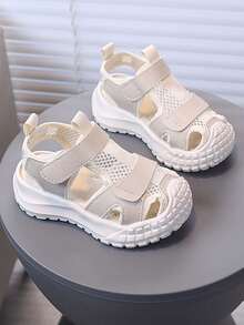 1 Pair Kids Summer New Breathable Mesh Sandals, Lightweight Anti-Slip Closed Toe Beach Shoes, - Beige - View 2