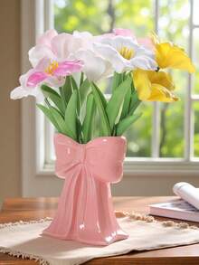 1/2个创意蝴蝶结花瓶，粉白简约优雅设计，适用于房间、家居、客厅、书房、餐厅装饰，精致工艺花瓶 - 彩色 - 查看 5