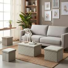 Otomana plegable de terciopelo con forma de cubo de almacenamiento, reposapiés tapizado, otomana de almacenamiento, adecuada para dormitorio y sala de estar, gris, 30 x 30 x 30 cm/38 x 38 x 35 cm/76 x 38 x 35 cm, tres tamaños para elegir. - Caqui - Ver 4