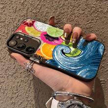 Funda con ilustración de frutas y olas para Samsung Galaxy S25ULTRA, S24PLUS, S23FE, S21PRO, S22, S20+, A03S, A05S, A14, A31, A53, A34, A10, A04E, M04, A33, A35, A55, A72, A71, A70, A22, A16, A06, A20S, A54, anti-suciedad, a la moda, moderna, colorida, plateada IMD - Colores mixtos - Ver 5