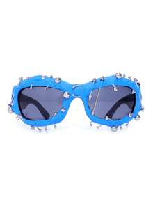 1 Pair Oversized Oval Water Drop Lens Fashion Fashion Glasses, Metal Accessories, Avant-Garde Personalized, Y2K Dark Party Glasses, Halloween And Christmas Accessories - Blue - View 4