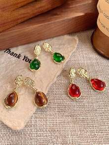 2 件 Maillard Tigereye 泪珠夹式耳环，几何耳环无需穿孔，轻巧奢华