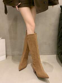 Botas para mujer, botas clásicas, para otoño, invierno y temporada de fiestas, con tacón de gatito - Marrón - Ver 4