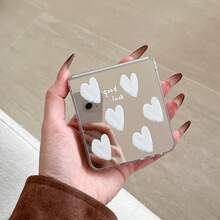 高级白色爱心镜面折叠手机壳，兼容三星 Galaxy Z Flip3 5G/Galaxy Z Flip 4 5G/Galaxy Z Flip 5 5G/Galaxy Z Flip 6 5G/Galaxy Z Flip 7 5G，女士专属定制 - 白色 - 查看 4