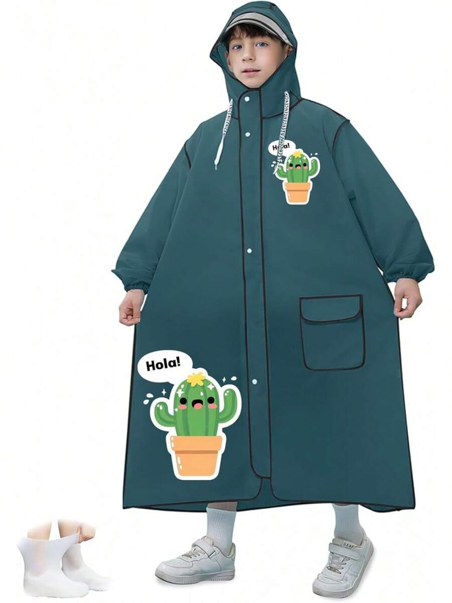 Impermeable para Lluvia,Impermeable para Lluvia Ciclismo de Reutilizable,Kit de Poncho para Lluvia de niño con Botas para Lluvia,para Exteriores,Ciclismo,Excursionismo y Uso Diario - Blanco - Ver 1