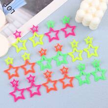 Fashion  Hollow Five-Pointed Star Acrylic Earrings European And American Fluorescent Color Star Personality Earrings For Women Suitable For Daily Travel, Outings, Travel Vacations, Gifts For Friends And Family, Perfect Christmas Gift - màu xanh lá - Xem 2