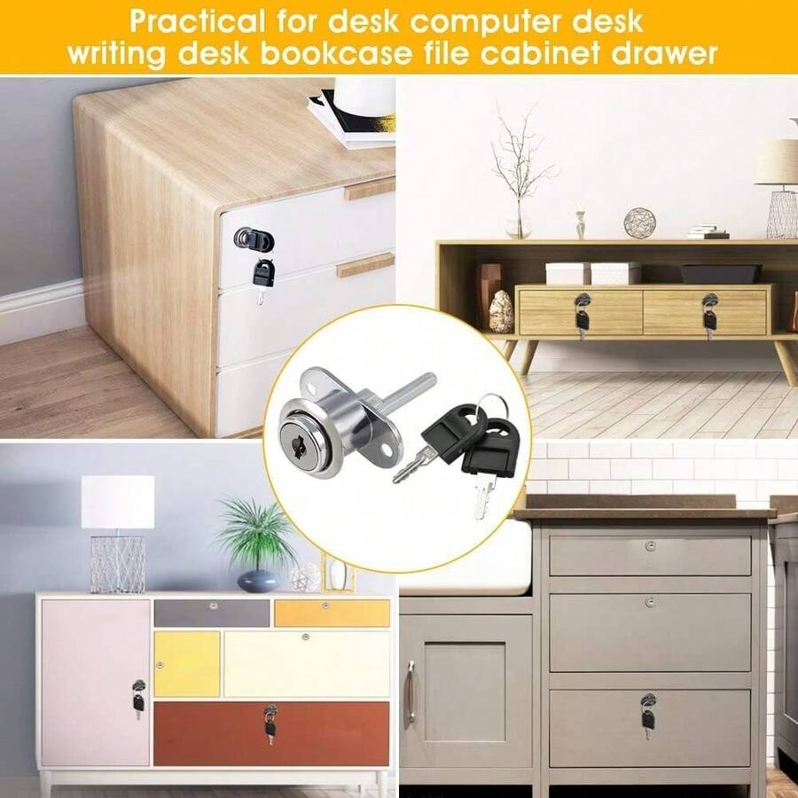2 Piezas Cajón Escritorio Armario Gabinete Cerradura De émbolo, Llave De Guardarropa De Cajones De Muebles Cerradura De Archivador Con Llaves Para La De Oficina Muebles De Bricolaje Hardware - Negro - Ver 1
