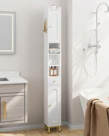 HaluPeit Bathroom Cabinet With Adjustable Shelves, Freestanding Floor Cabinet, Tall Bathroom Storage Cabinet With Doors & Drawer, Narrow Toilet Paper Storage Cabinet, White - trắng - Xem 3