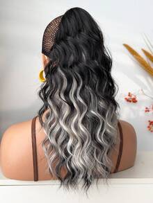18-Inch Wavy Heat-Resistant Synthetic Ponytail Hair Extension With Claw Clip, Contrast Color Design, Suitable For Women's Party And Daily Use - Two-Tone - View 6