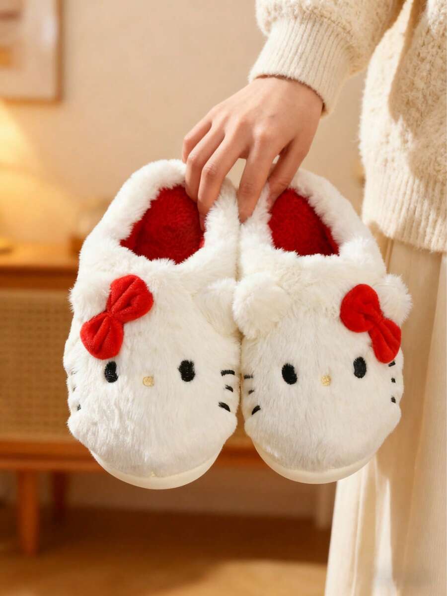 SANRIO Dép bông  chính hãng dành cho nữ, dép đi trong nhà chống trượt hình hoạt hình, ấm áp cho mùa đông, mềm mại và êm ái. - trắng - Xem 1