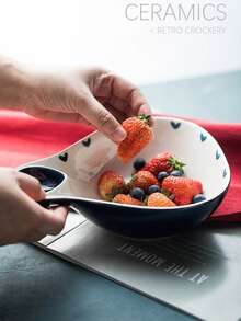 1 PC Heart-Shaped Handle Casserole Bowl - Oven Baking - Creative Gourd-Shaped Salad Bowl - Dip Dish - Dumpling Plate - Soup Bowl - Dessert Bowl - Breakfast Cereal Bowl - Ceramic Tableware