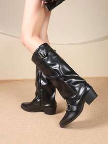 2025 Autumn/Winter New Asymmetric Wine Glass Heel High Heel Boots Women Pointed Toe Soft Leather Tall Boots - Black - View 7