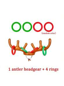 Decoración navideña: 1 pieza Collar inflable con astas y 4 aros inflables, decorado con cabeza de ciervo para fiestas navideñas, en colores aleatorios - Multicolor - Ver 7