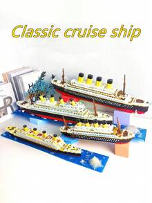 1pc Classic Luxury Cruise Ship Large Scale 3D Assembly Puzzle Model, Creative DIY Stress Relief Building Blocks, Collectible Desktop Decor, Birthday/Halloween/Christmas Gift - Multicolor - View 1