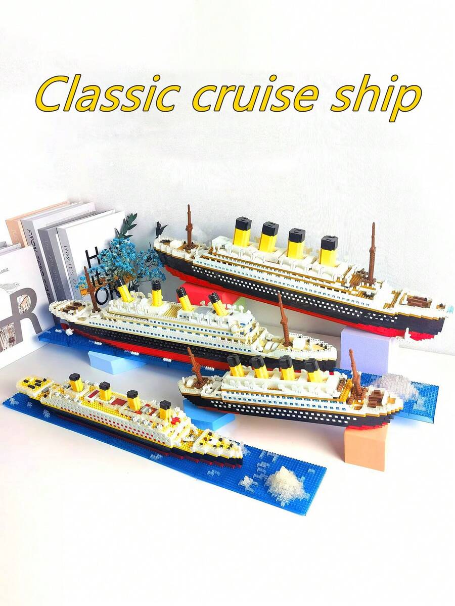 1pc Classic Luxury Cruise Ship Large Scale 3D Assembly Puzzle Model, Creative DIY Stress Relief Building Blocks, Collectible Desktop Decor, Birthday/Halloween/Christmas Gift - Multicolor - View 1