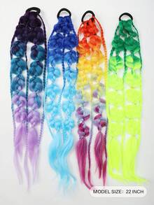 Synthetic 1PC Ponytail Extension Corlorful Bubble Braid Long Lantern Braided Ponytail With Hair Tie Straight Hairpieces - Multicolor - View 3