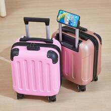 New Spring/Autumn Carry-On Luggage Mini Suitcase With Password Lock & Spinner Wheels, Lightweight Travel Case With Phone Holder & Corner Guards, Suitable For Short Trips - Multicolor - View 4
