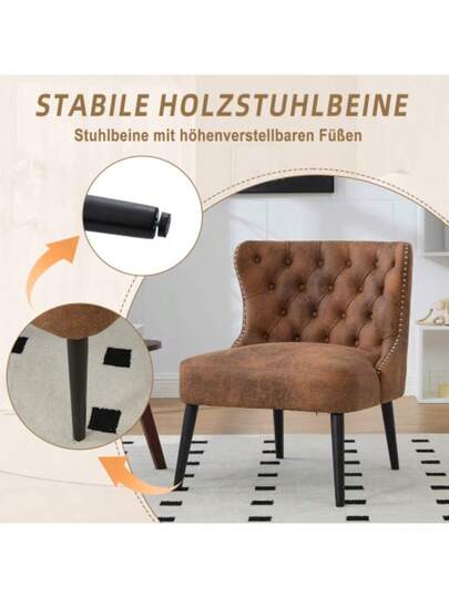 Tech Fabric Button Pull Point Single Sofa Chair, Moderne out Arm Rivets Solid Wood Legs Living Room, Bedroom view 3